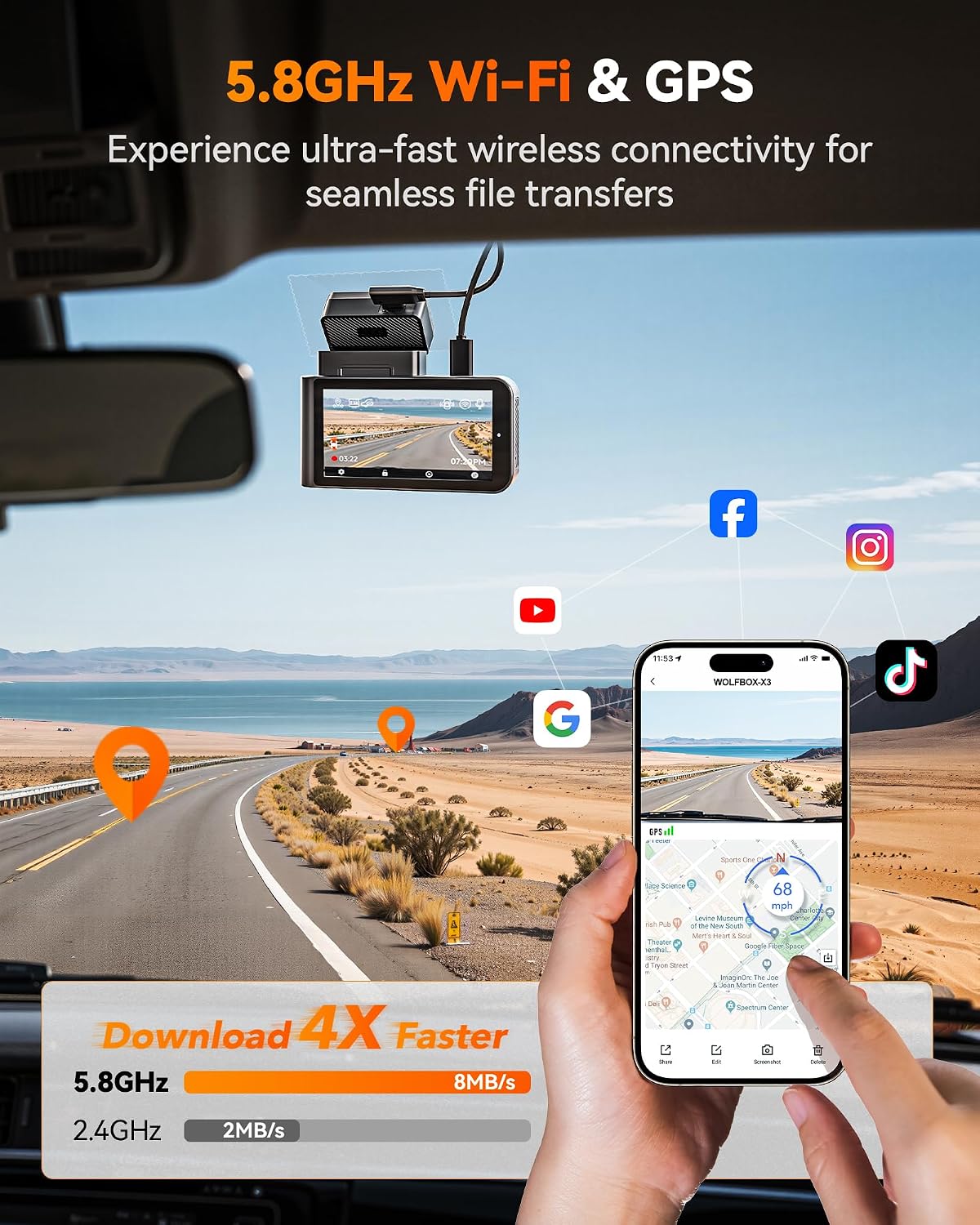 WOLFBOX X3 2.5K 60FPS +1080P Dash Camera, STARVIS 2 IMX675 with ADAS