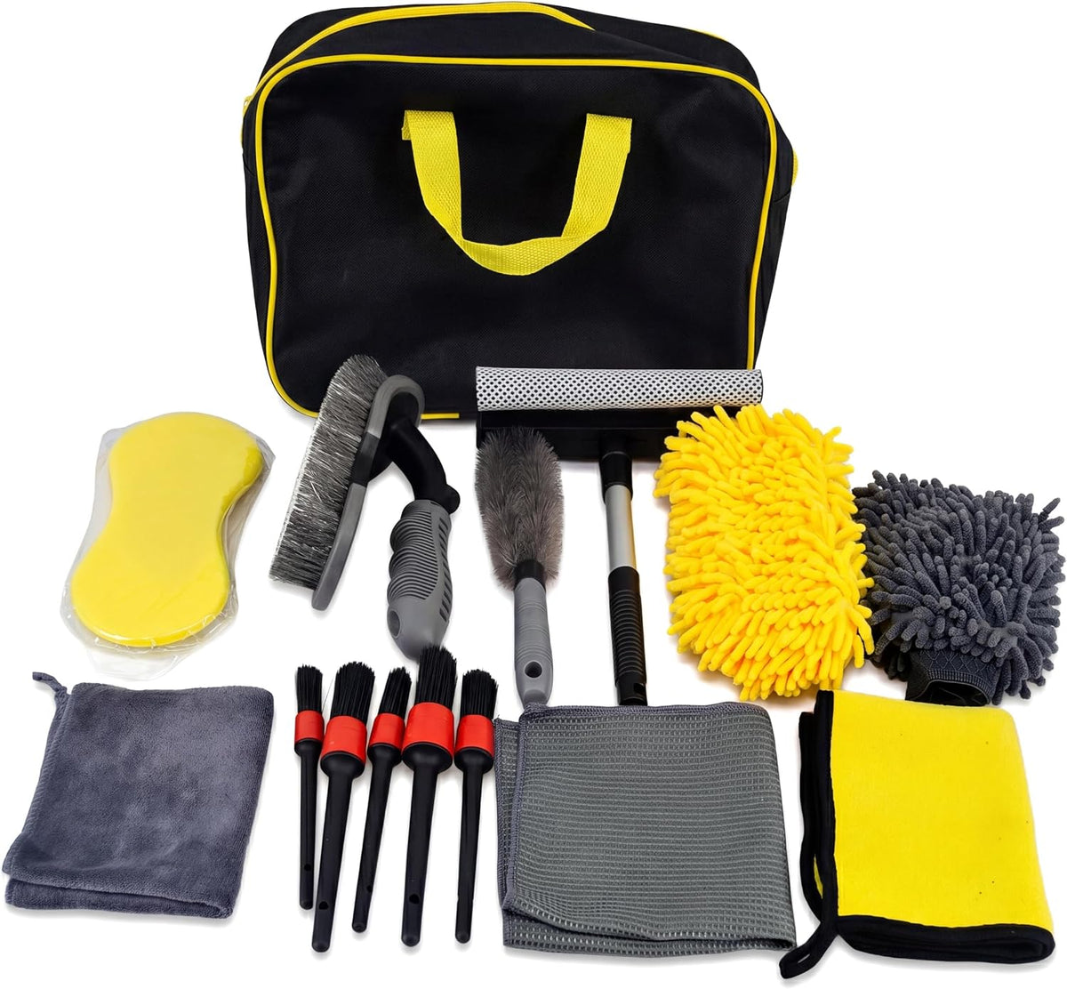 Complete Car Detailing Kit 15 Pieces, Includes Wash Mitt, Microfiber Towels, Wheel Brush, Detail Brushes & Portable Carry Bag