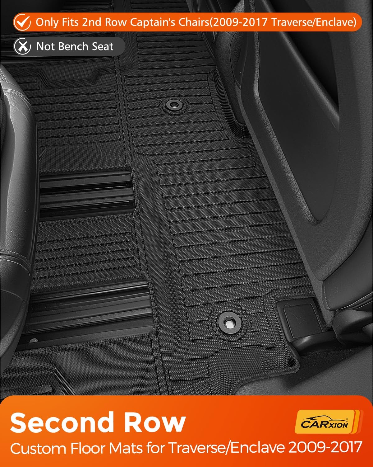 Car Floor Mats for Traverse Enclave: 2009-2017(Only with 2nd Row Bucket Seats) Cargo Trunk Liner, All Weather Rubber Accessories Tapetes Para Custom Fit for Chevy Traverse for Buick Enclave SUV Carpet