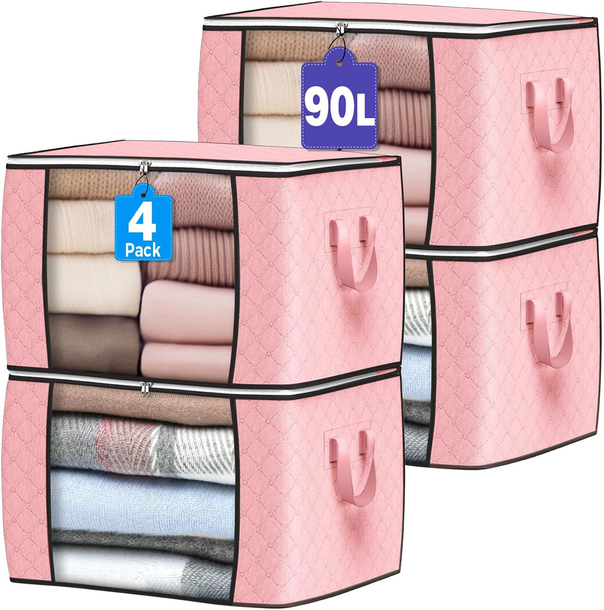 90L Large Storage Bags, 4 Pack Clothes Storage Bins Closet Organizers
