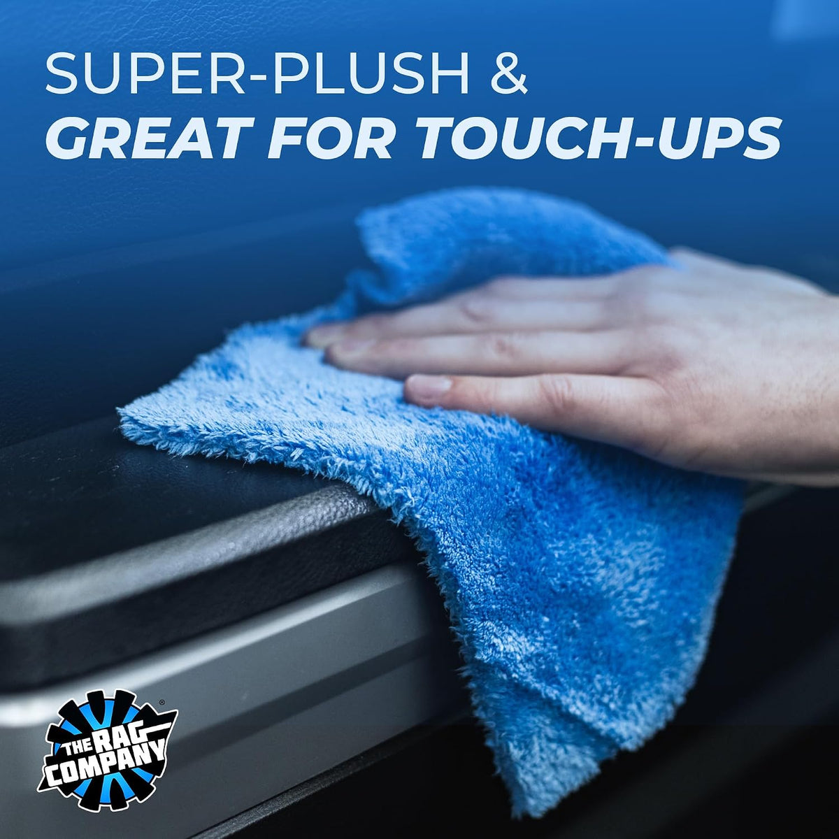 The Rag Company - The Eaglet 500 - Professional Korean 70/30 Blend; Super Plush Microfiber Detailing Towels; Perfect for Wheels, Mirrors, and More; 500GSM; 8inx8in, Blue (10-Pack)