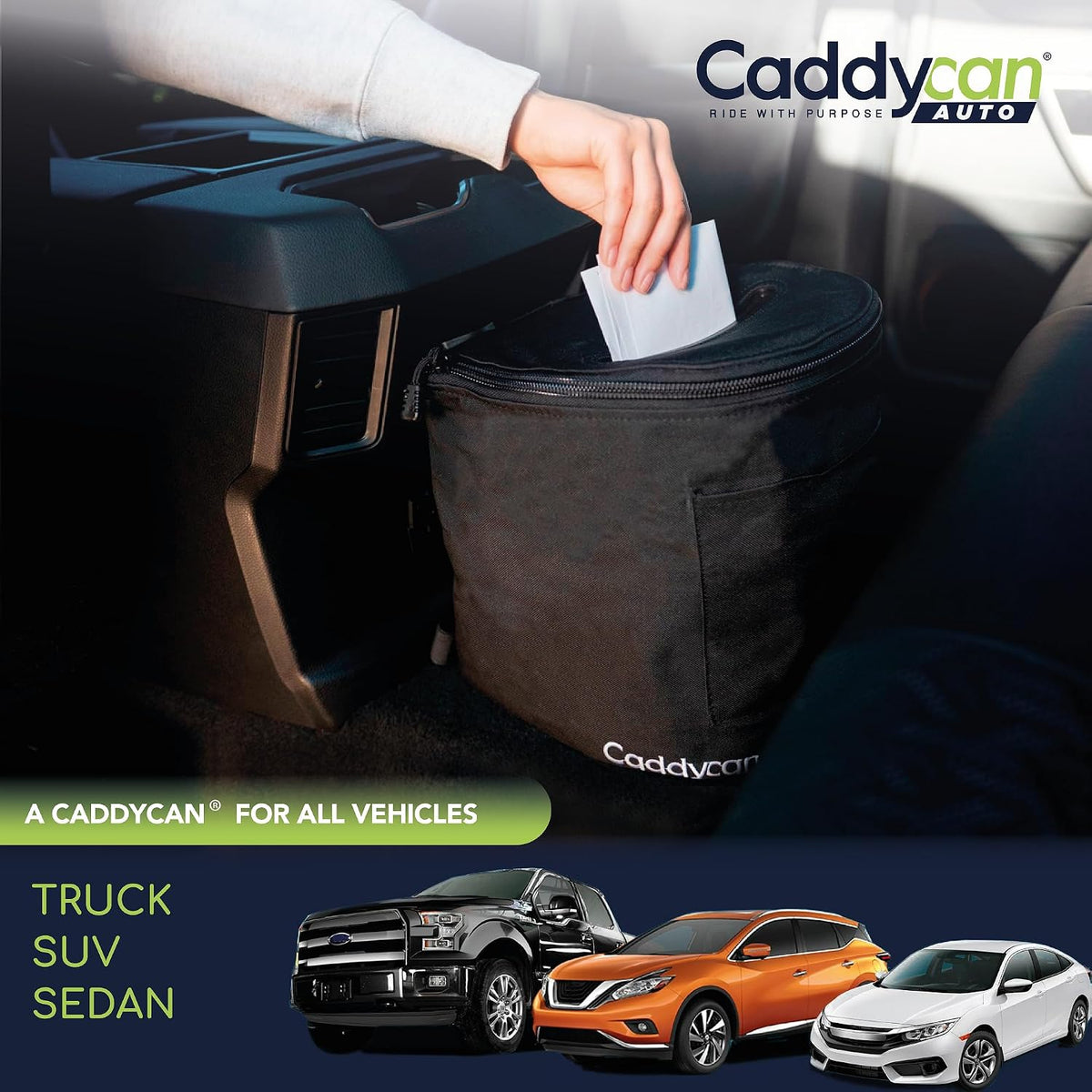 Auto - Car Trash Can with Lid | Compact, Durable Multipurpose Trash Bin and Organizer for Commuting, Adventures | Utility Pockets and 100% Leak-Proof