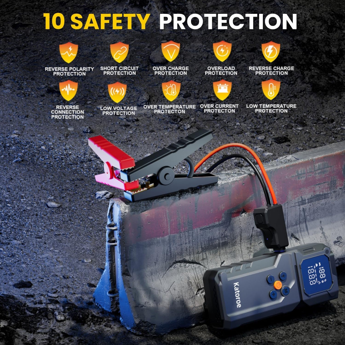 Jump Starter with Air Compressor, Jump Box 4000A Portable Jump Starter (10.0L Gas/8.0L Diesel), 12V Car Battery Jumper Starter with 150PSI Tire Inflator, Display, 3 Mode Flashlight