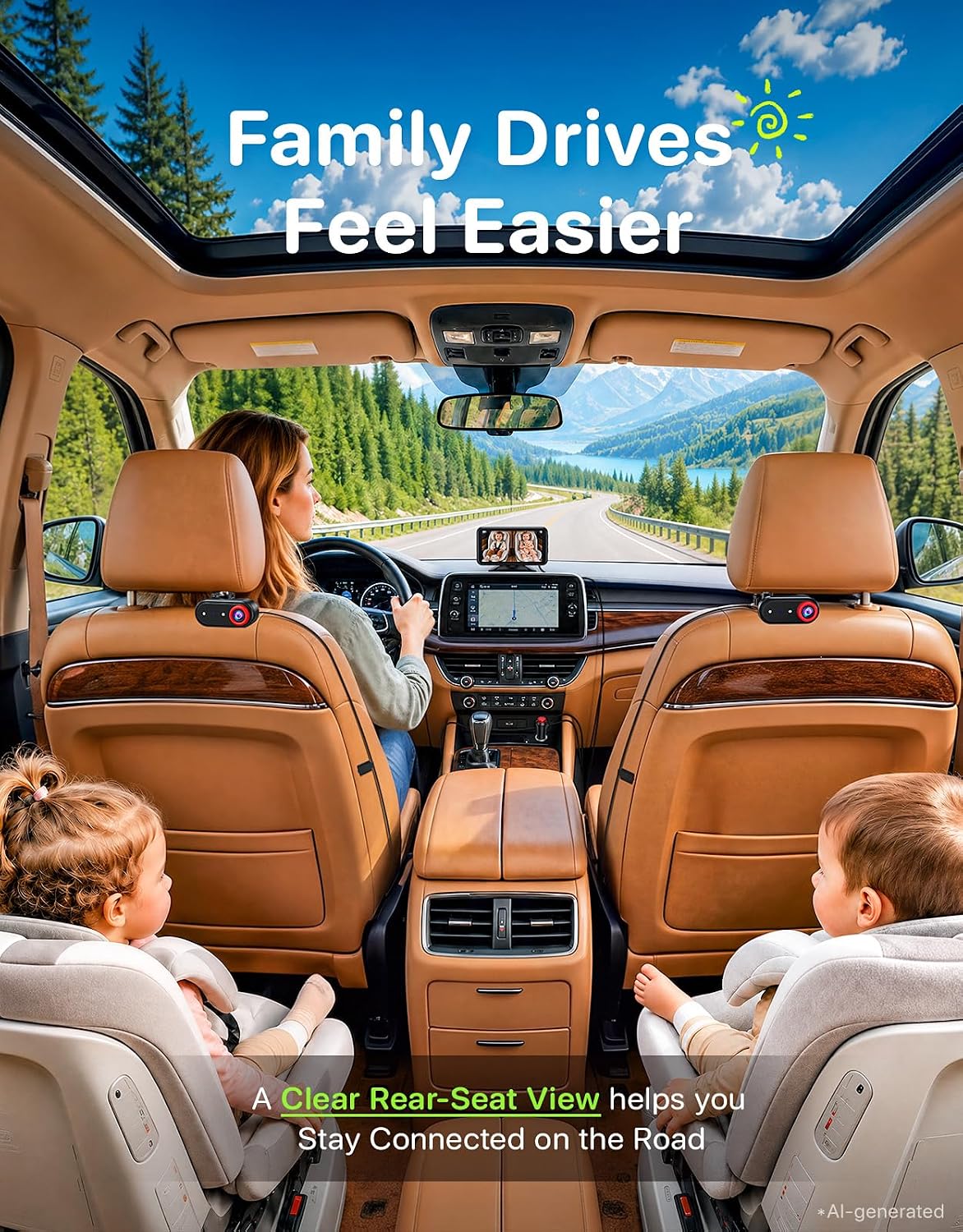 LUCKVIEW Dual Baby Car Camera, 5.2" Split Screen with 2 Cameras