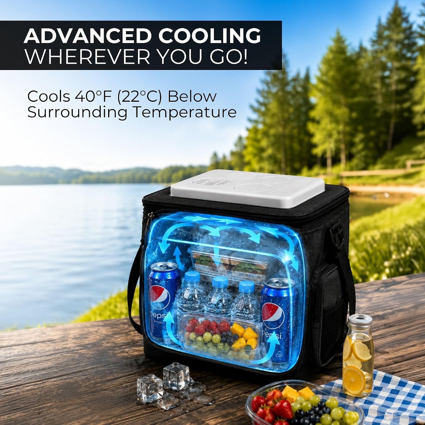 Koolatron Electric Portable Cooler Plug in 12V Car Cooler Bag, 14 qt (13 L) Black/Gray Soft-Sided No Ice Thermo Electric Portable Fridge for Camping, Adjustable Shoulder StrapTravel Road Trips.