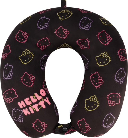 Hello Kitty Neck Pillow, Memory Foam Travel Accessories for Airplane, Car, and Office, Comfortable and Breathable, Black
