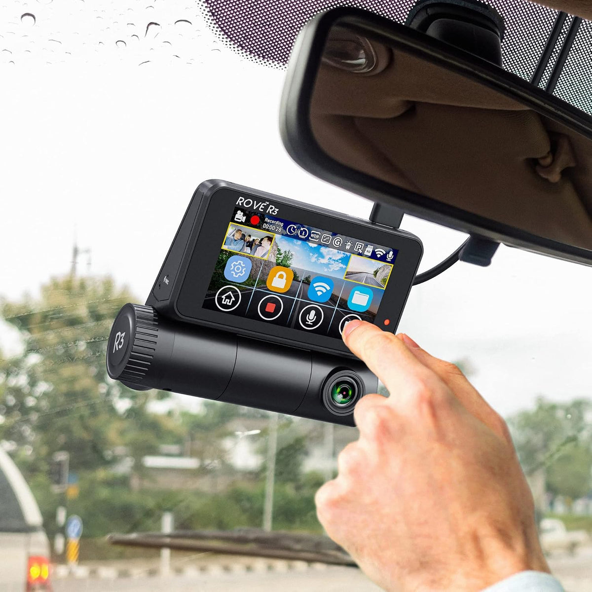 ROVE R3 3 Channel Dash Cam Front and Rear with Cabin, 3in IPS Touch Screen