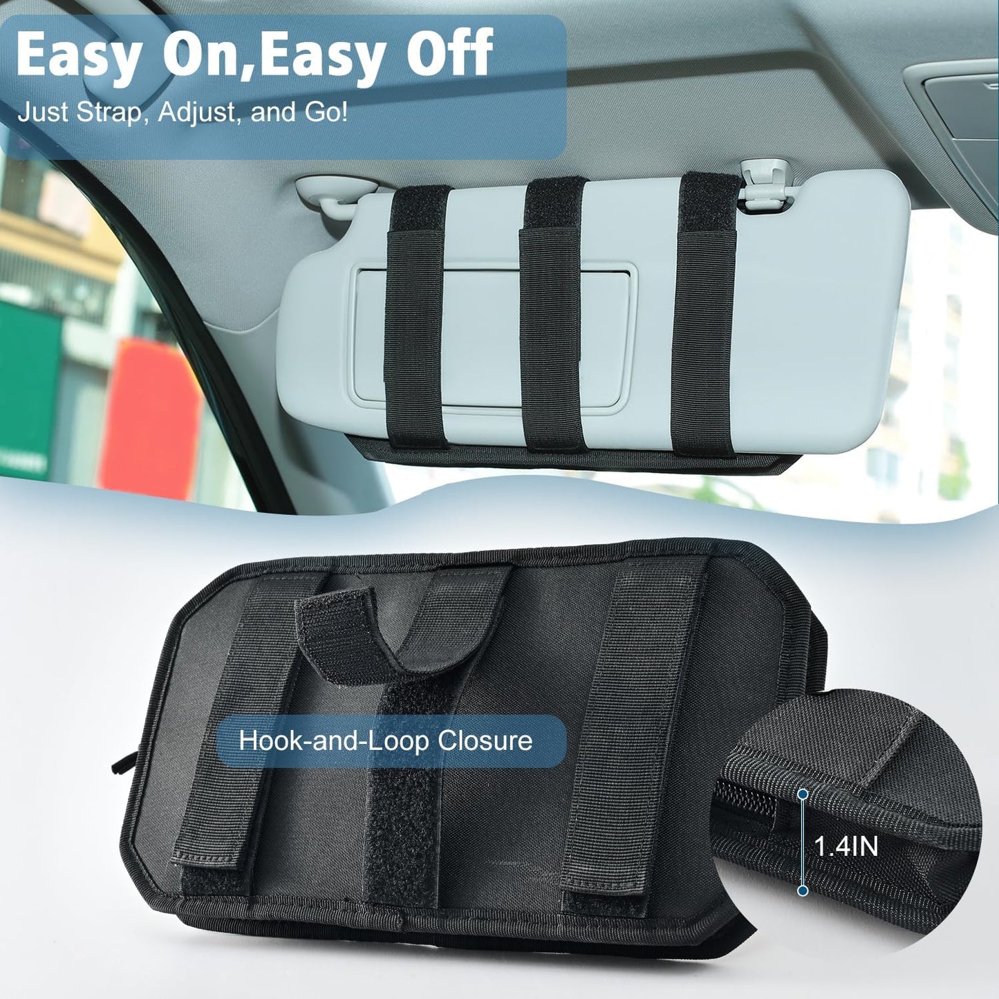MOLLE Car Sun Visor Organizer, Semi-Rigid No-Sag Panel with Zipper Pouch, Glasses Clip & ID Slot, Tactical Visor Storage for Trucks SUVs Cars