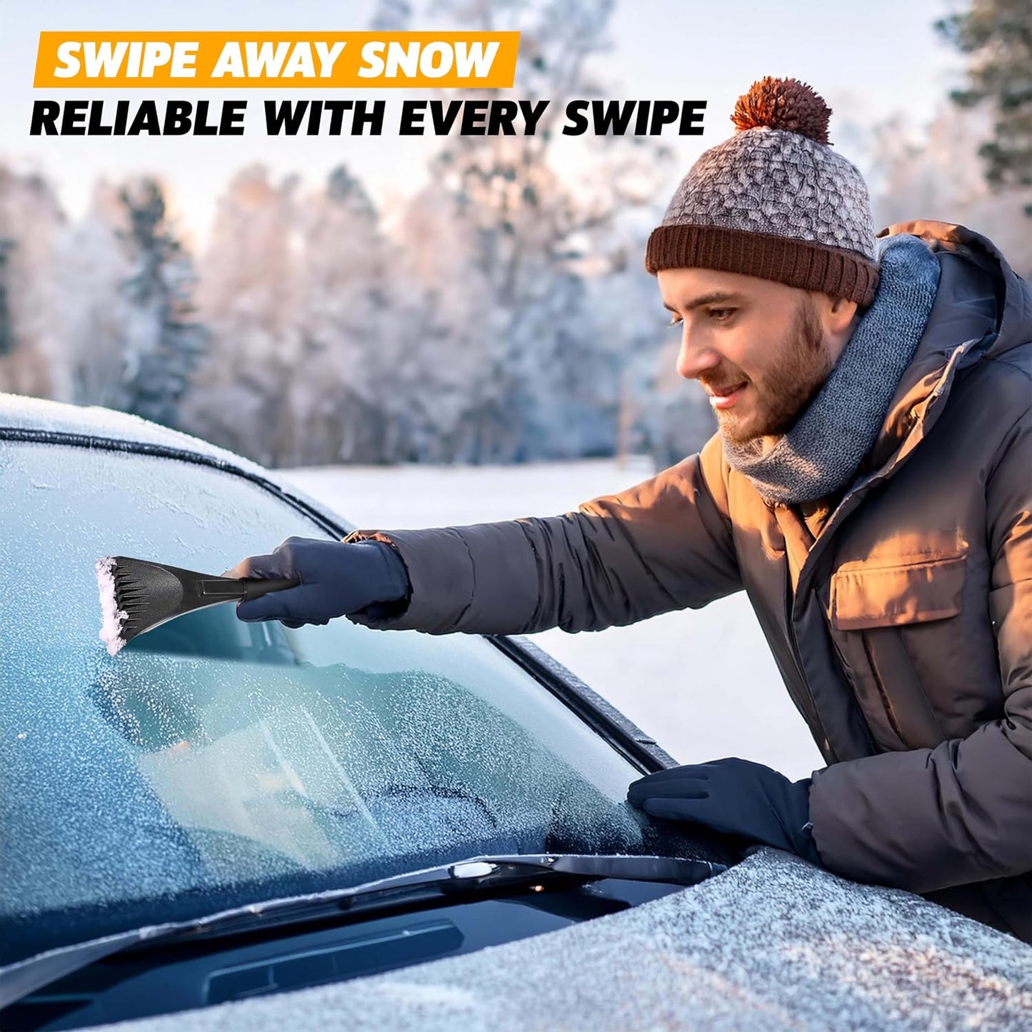 EcoNour Ice Scraper for Car Windshield | Snow Scraper for Car to Remove Snow, Frost, and Ice | 1 Pack Ice Sweeper for Car Windshield with Foam Handle for Perfect Grip | Frost Removal Accessories