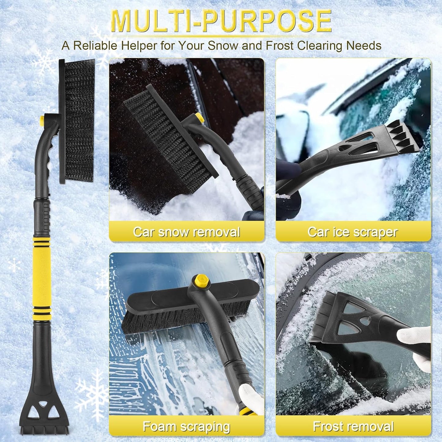 LivTee 32" Extendable Ice Scraper & Snow Brush for Car Windshield, 360° Rotating Snow Removal Tool for Cars, Trucks & SUVs, Automotive Winter Essentials & Car Accessories for Men, Yellow