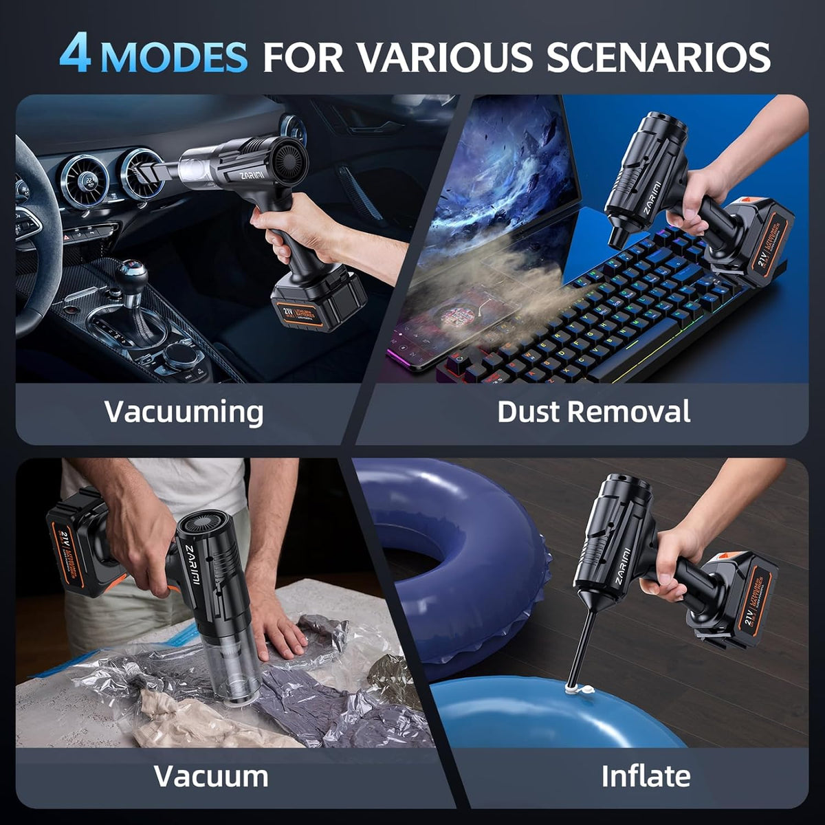 Car Vacuum Portable Cordless, 50000Pa Strong Suction Brushless Motor, Handheld Vacuum with 2 Batteries & Charger, 6-in-1 Rechargeable Vacuum Cleaners for Home, Pet Hair & Keyboard Ink Black