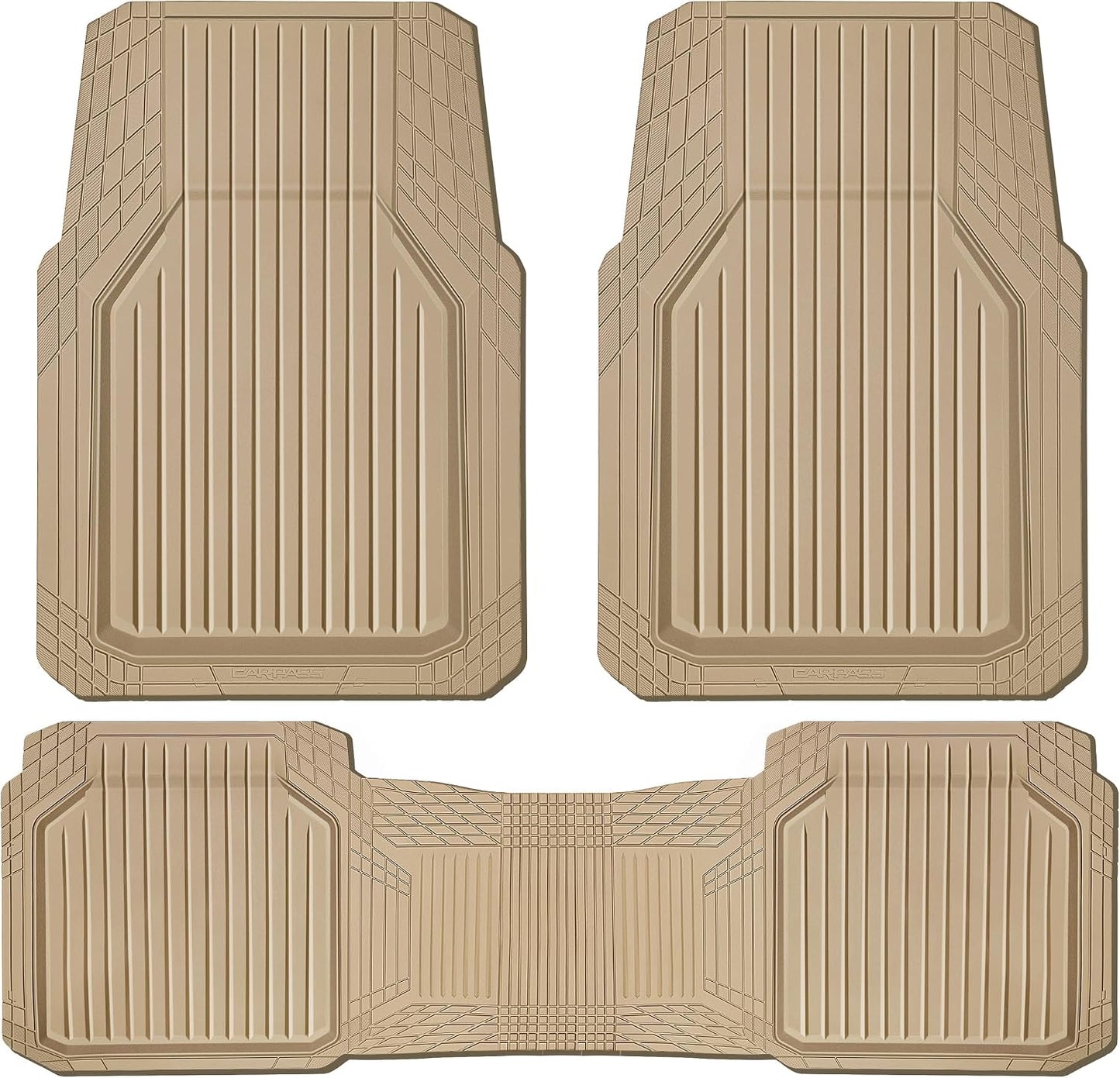 CAR PASS Heavy Duty Rubber Floor Mats for Car, Waterproof Liner Deep Dish Car Mats Full Sets, Universal Trim to Fit for SUV Truck Sedans Vans, All Weather Automotive Floor Mats 3pcs, Solid Beige