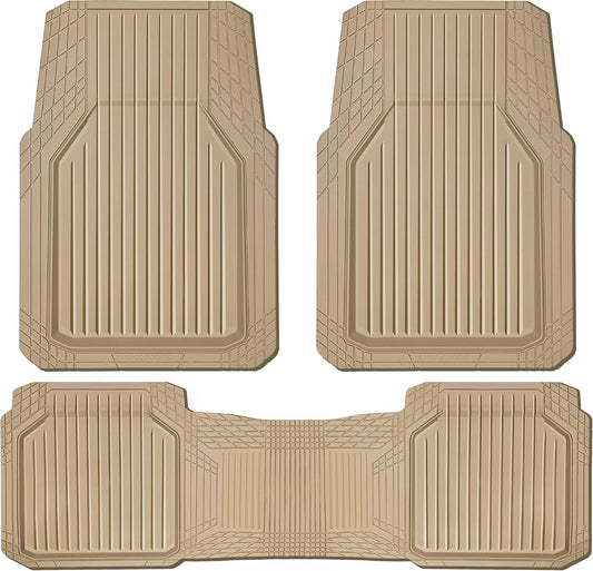 CAR PASS Heavy Duty Rubber Floor Mats for Car, Waterproof Liner Deep Dish Car Mats Full Sets, Universal Trim to Fit for SUV Truck Sedans Vans, All Weather Automotive Floor Mats 3pcs, Solid Beige