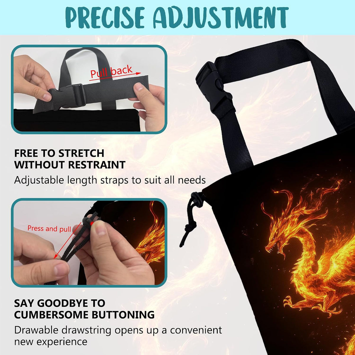 Car Trash Bag Dragon Fire Leak-Proof Car Garbage Bag with Drawstring Foldable Canvas Trash Bin with Adjustable Buckle for Car Accessories, Travelling, Camping