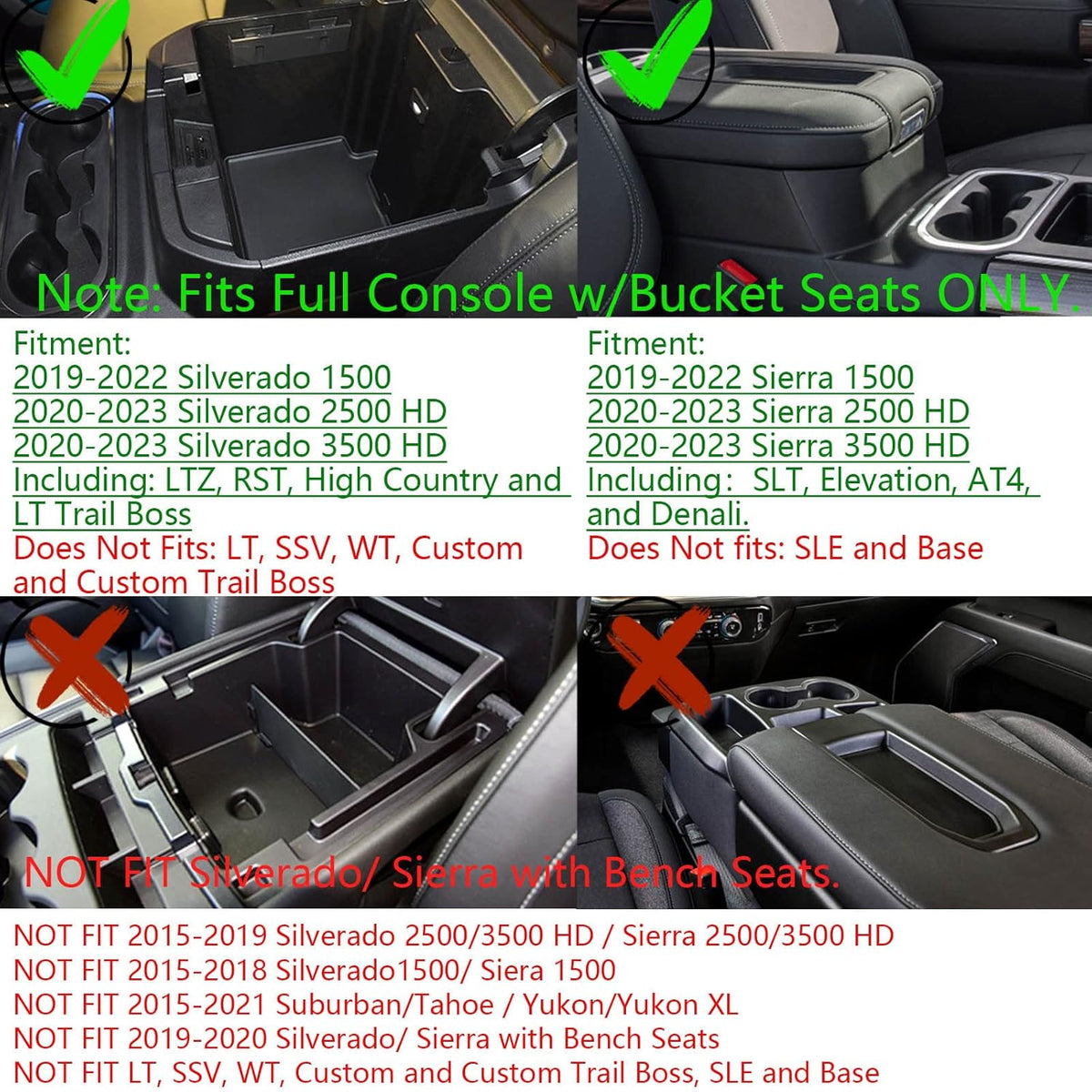 EDBETOS Center Console Organizer Tray Compatible with Chevy Silverado 1500/GMC Sierra 1500 2019-2022 Accessories and 2020-2023 Silverado/Sierra 2500/3500 HD Armrest Box - Full Console w/Bucket Seats