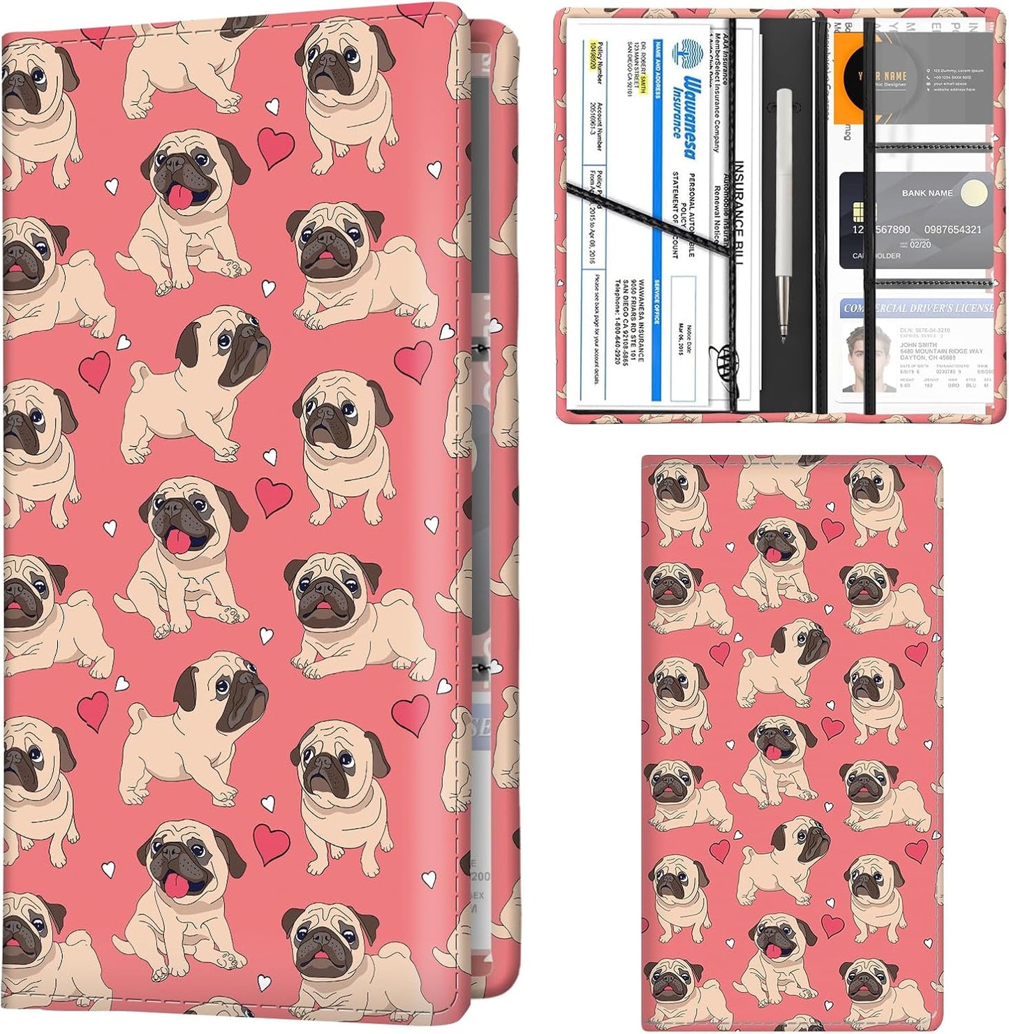 Car Registration and Insurance Holder with Magnetic Shut, Cute Vehicle Glove Box Car Organizer, Premium Interior Car Accessories for Women Men Cute Plaid Bowties