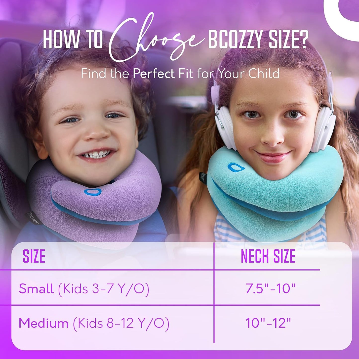 BCOZZY Kids Chin Supporting Travel Pillow for Ages 8–12- Patented Soft Neck Pillow for Head and Chin Support in Car Seat and Airplane. Comfortable Travel Essential. Medium Size, Bag, Light Blue