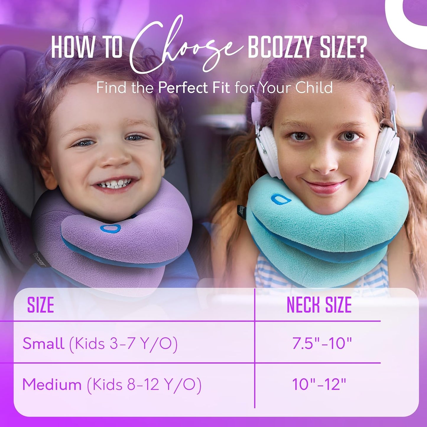 BCOZZY Kids Travel Neck Pillow (3-7 Y/O)- Patented Soft Toddler Pillow for Head & Chin Support in Car Seat, Airplane, and Road Trip Sleeping. Adjustable Size. Fully Washable. Carry Bag. Small, Hearts