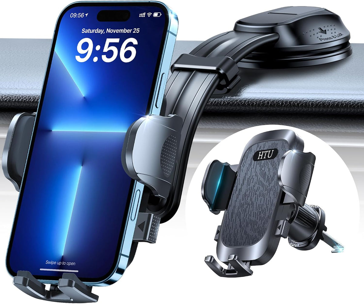 HTU Upgraded Strongest Suction No Block View Bendable Arm Car Phone Holder