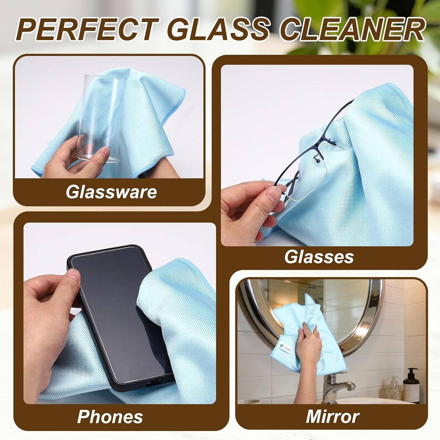 uxcell 2Pcs Glass Polishing Cloth, 23.6x15.7 Microfiber Cleaning Cloths Lint & Streak Free Quickly Drying Towels for Glassware, Cars, Glasses, Phone Screens, Sunglasses, Blue