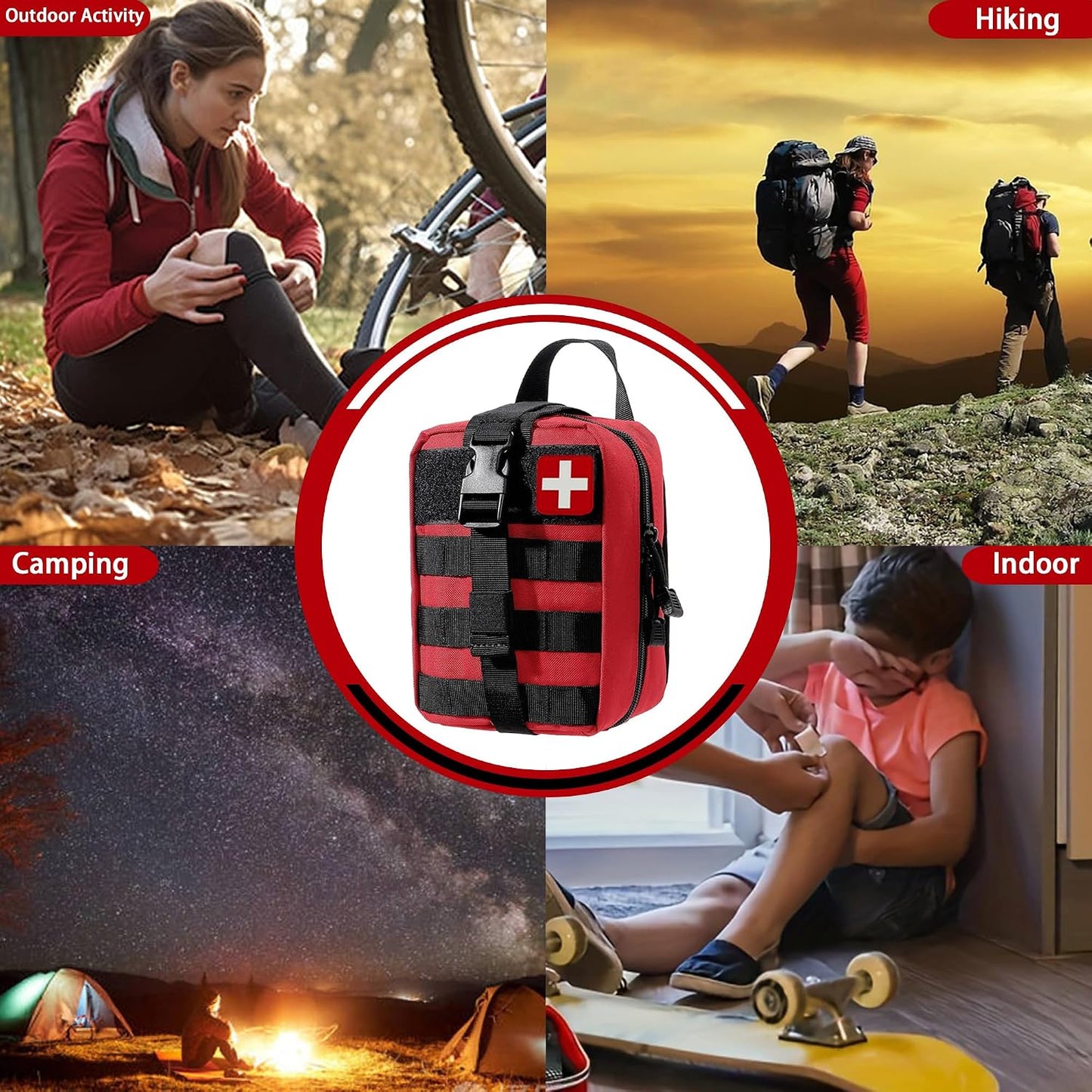 Universal IFAK Trauma First Aid Kit Molle Pouches Emergency Survival Kit Suitable for Home, car, Travel, Camping, Hiking, Sports, Outdoor Emergencies-Quick Response First Aid Essentials (Red)