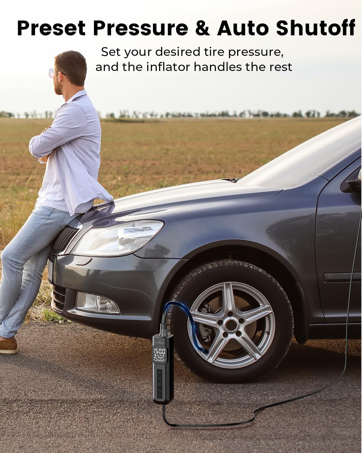 Tire Inflator Portable Air Compressor, 1 Min Fast Inflation Bike Pump with Digital Pressure Gauge LED Light, 150 PSI 12V DC Air Pump for Car Tires, Bicycle, Motorcycle, Ball