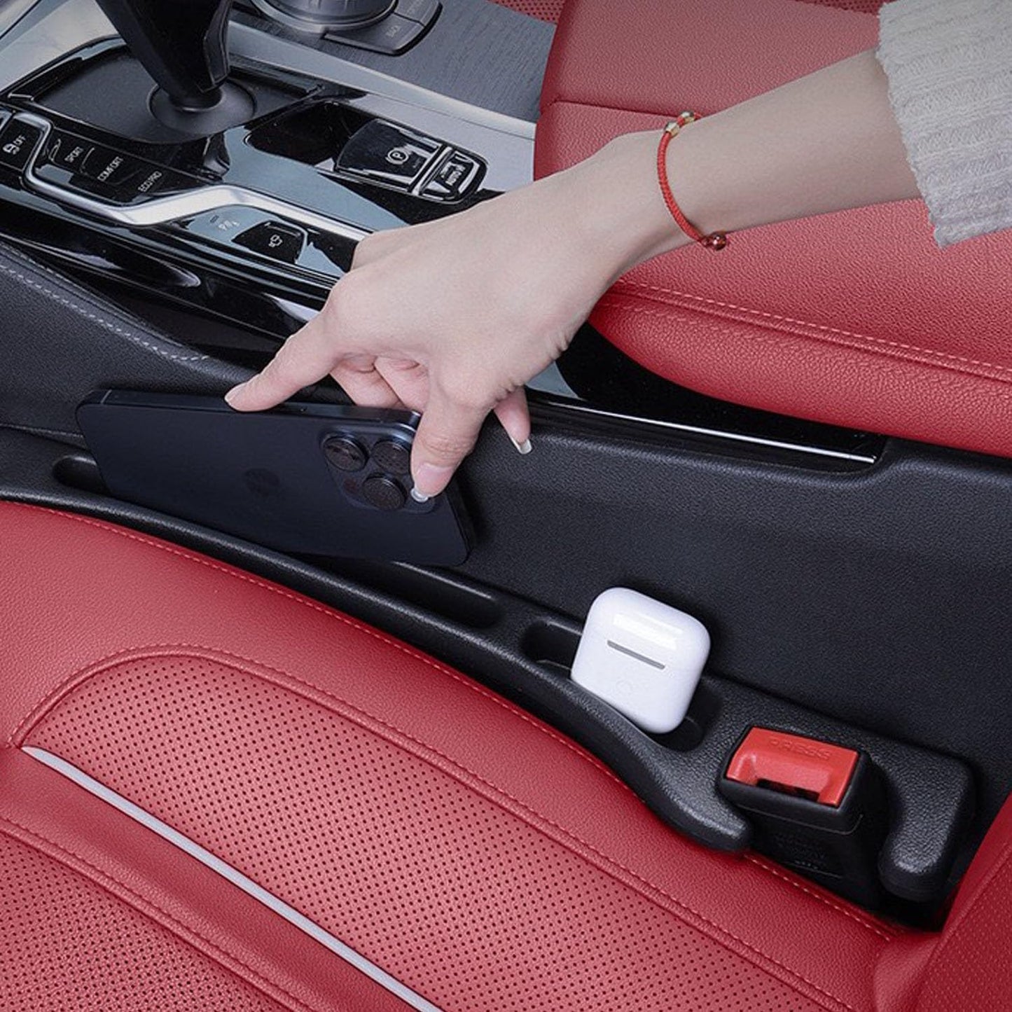 2Pcs Car Seat Gap Filler Organizer Compatible with BMW X1 X3 X5, 2Pcs Soft Foam Seat Side Gap Filler with Storage Avoids Things Falling, Fill the Gap Between Seat and Console