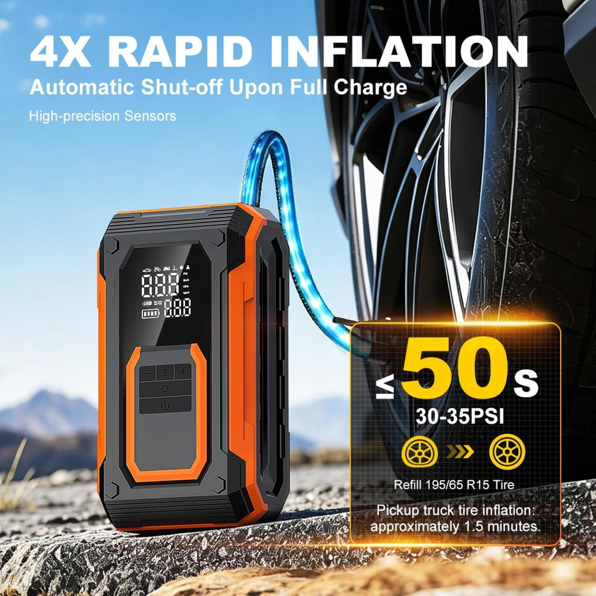 Tire Inflator Portable Air Compressor Cordless Air pump for Car Tires