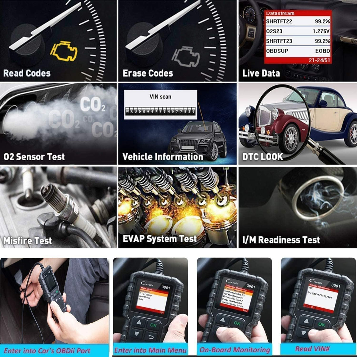LAUNCH Creader 3001 OBD2 Scanner, Check Engine Code Reader, Lifetime Update