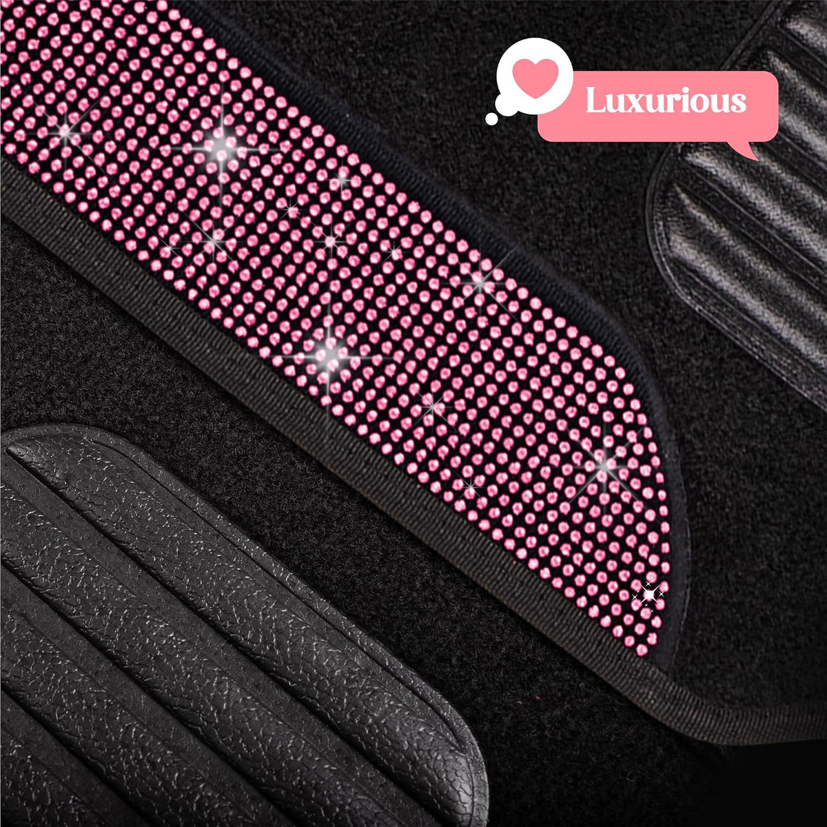 Carbella Diamond Bling Car Mats 4-Piece Set, Shiny Rhinestone Crystal Carpet Car Floor Mats, Two-Tone Floor Mats for Cars, Cute Automotive Interior Car Accessories for Women (Pink)