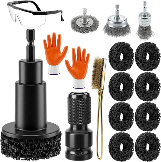 Wheel Hub Cleaning Tool Kit, 17 PCS Stud Rust Remover for Drill