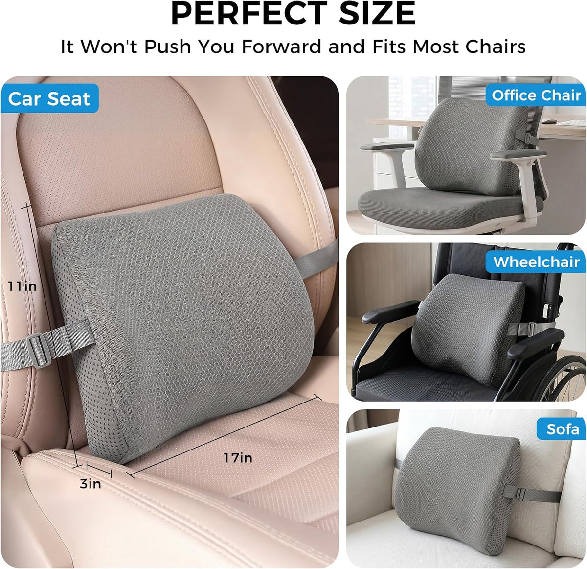 Lumbar Support Pillow for Car & Office Chair - High-Density Memory Foam Back Cushion for Sciatica & Lower Back Pain Relief - Non-Slip Support for Long Commutes & Desk Workers (3D Mesh Gray)