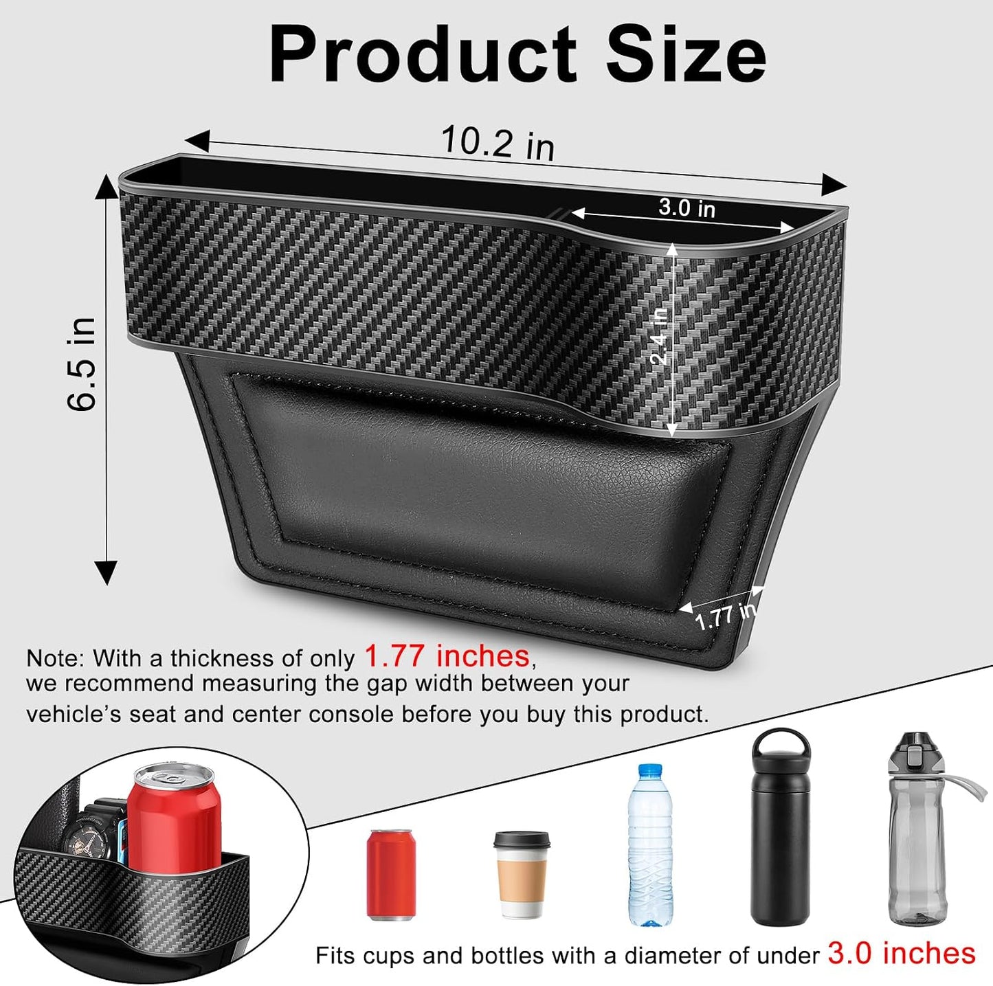 Car Seat Gap Filler, 2 Pack Car Seat Gap Filler Organizer with Cup Holders & 2 Seat Hooks, Car Console Storage Organizer, Car Organizer Front Seat for Storing Phones, Keys, Drinks, Sunglasses
