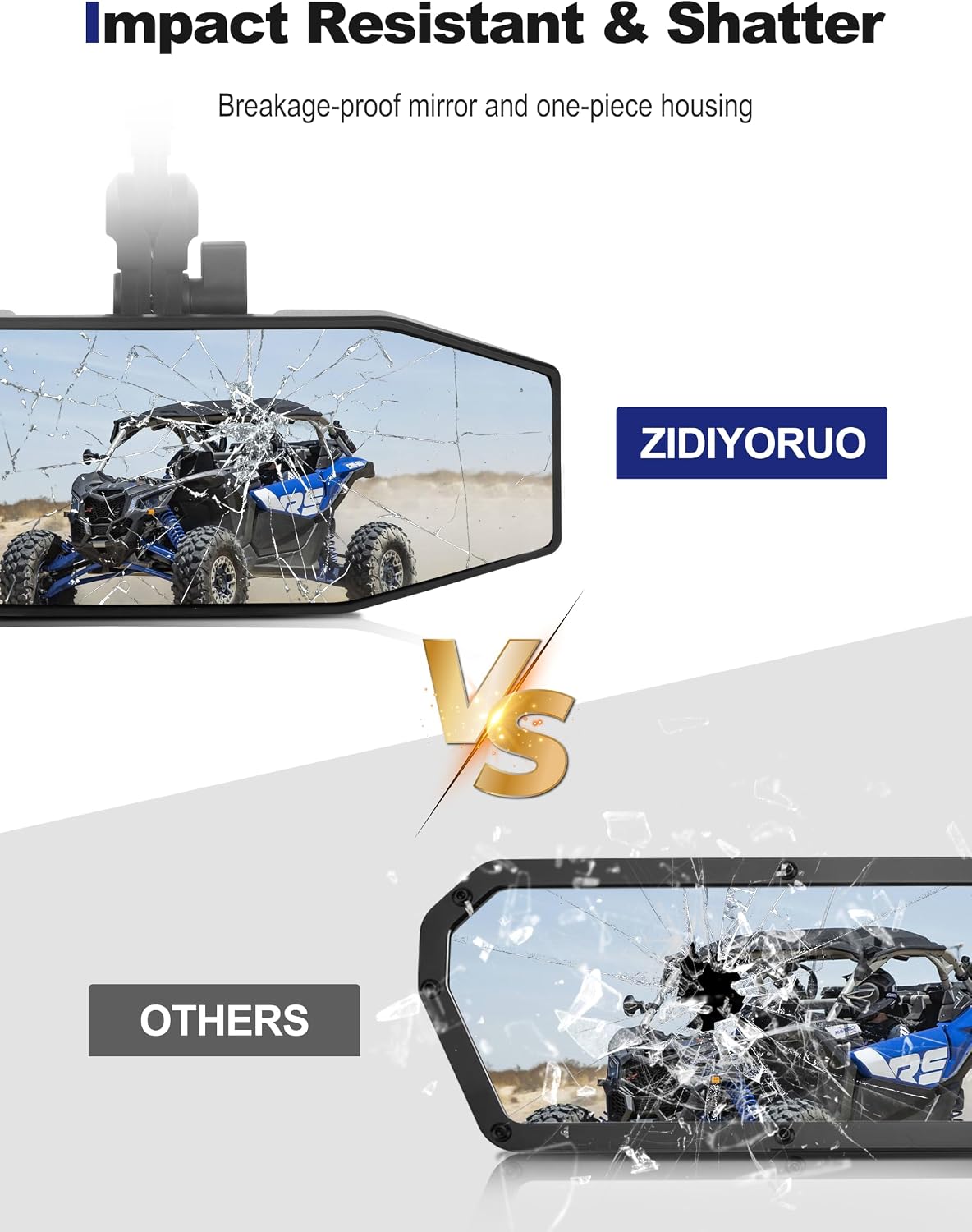 ZIDIYORUO UTV Rear View Mirror, Tool-Free Adjustable SXS Center Mirror