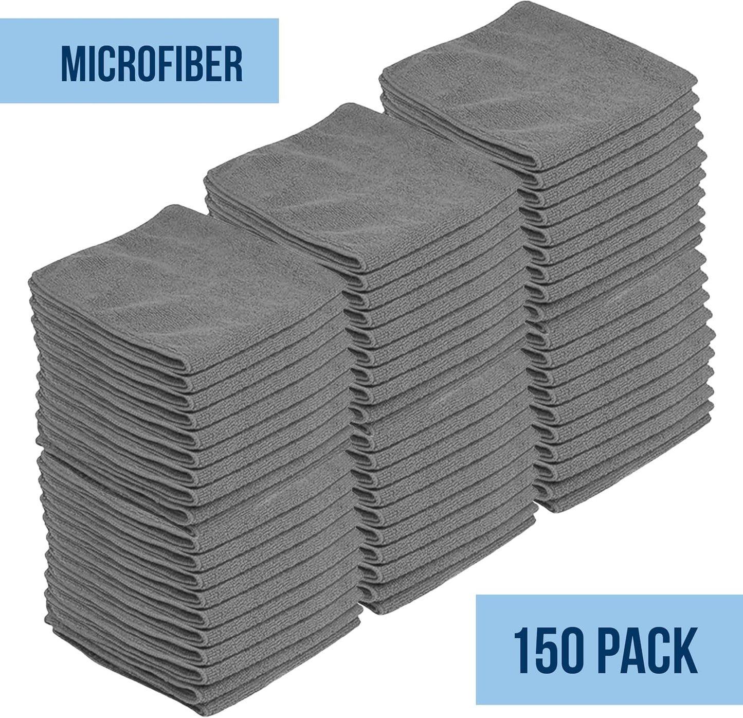 GREEN LIFESTYLE Microfiber Cleaning Cloth 11.5" x 11.5" 150 Pack - Edgeless Microfiber Towels for Cars, Cleaning Rags, Lint Free Car Microfiber Towel, Reusable Cleaning Cloths for House, Garage (Grey)