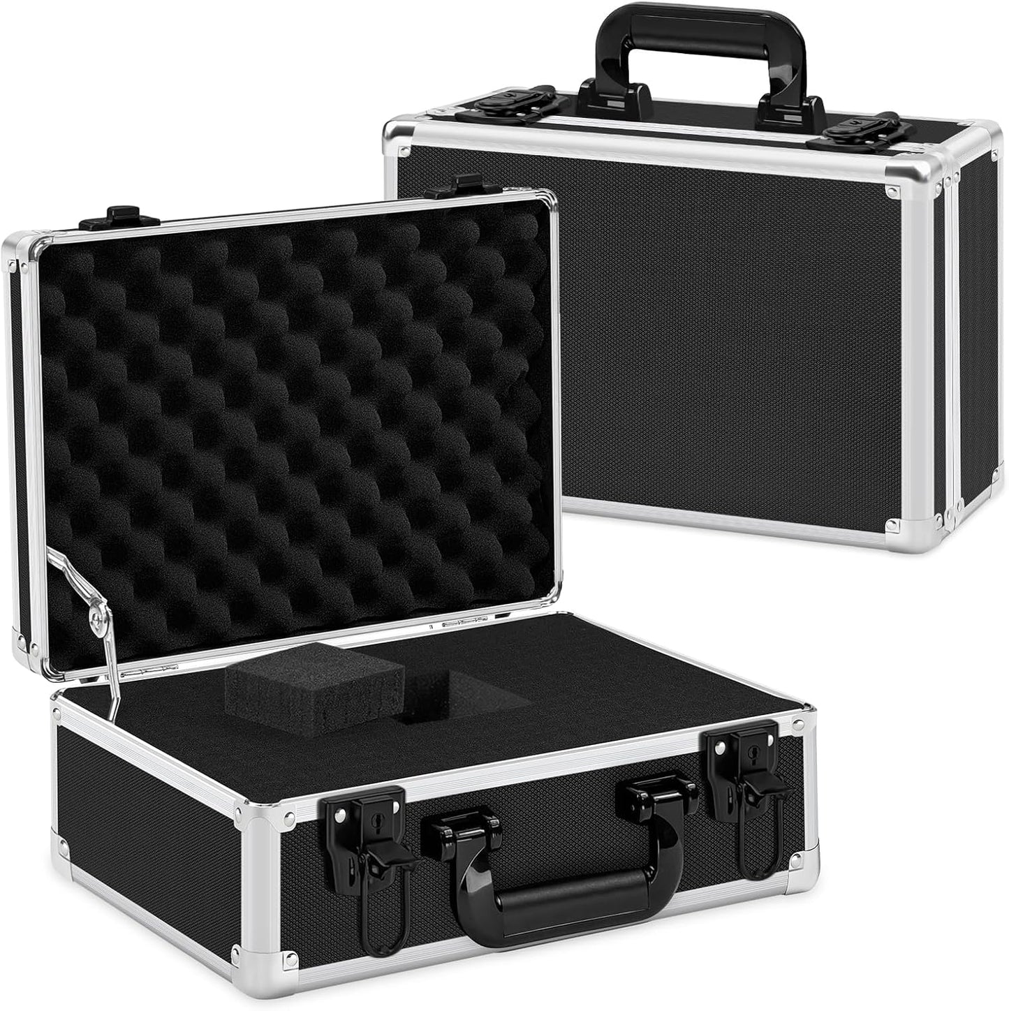 Fukumi 14 Inch Aluminum Hard Case with Customizable Foam – Heavy-Duty Protective Carrying Case for Wireless Microphone Systems, Camera Gear, and Electronics – Black