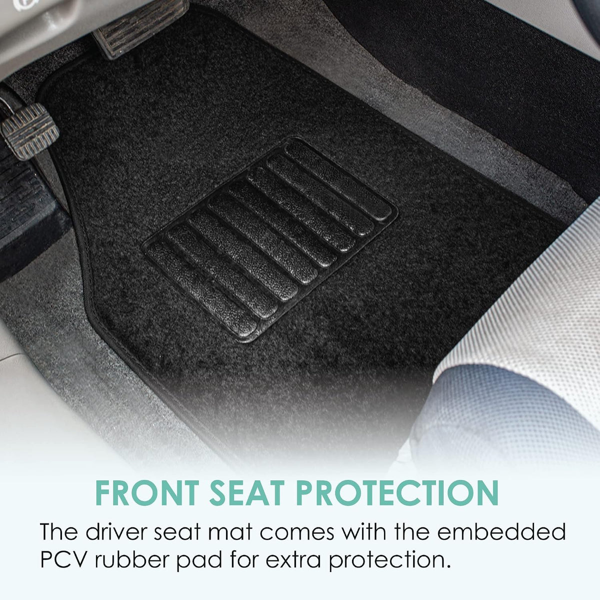 FFH Group Automotive Floor Mats - Carpet Floor Mats for Cars, SUVs & Trucks, 3 Rows Full Set, Universal Fit, Black