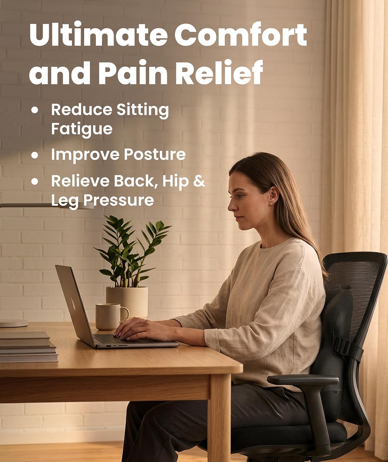 Elevate Series by Everlasting Comfort Lumbar Support Pillow for Office Chair - Memory Foam Back Cushion for Car Seat - Promotes Better Posture, Back Pain Relief - Ideal for Gaming and Desk Chairs