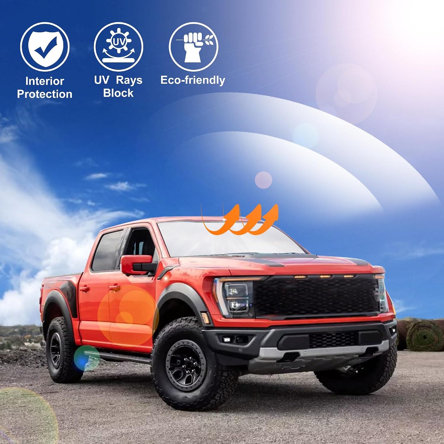 Windshield Sun Shade Compatible with 2015-2021 2022 2023 2024 2025 2026 Ford F150 F-150 (Lariat, King Ranch, Platinum, XL XLT Limited Raptor) Accessories Sunshade Shield Protector