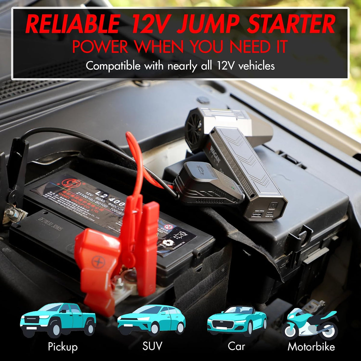 Wagan EL7610 iOnBoost V8 Jet 1200A Peak Jump Starter with Turbo Air Blower