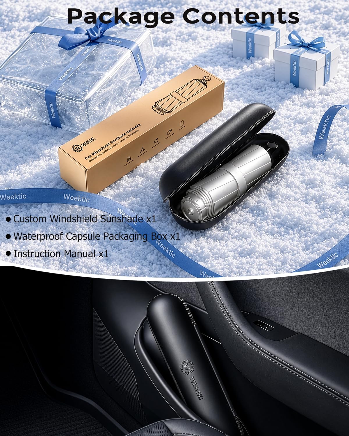 [2026 Upgrade] Weektic Windshield Sun Shade Umbrella, [Double Thickened Ice Crystal Coating] Sun & Heat Protection, Keep Vehicle Cool & Protect Interior, Zero Light Leakage Medium 57" L x 31" W