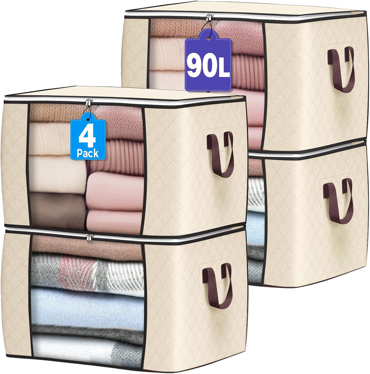 90L Large Storage Bags, 4 Pack Clothes Storage Bins Closet Organizers