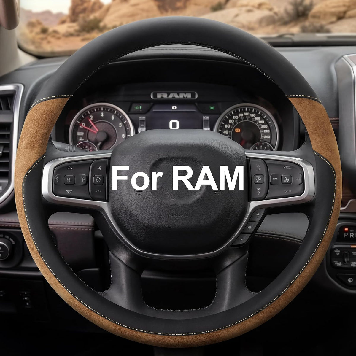 West Llama Customized Auto Car Steering Wheel Cover for Dodge RAM 1500 2500 3500, 15.5-16 inch (Dark Brown - Large Size)