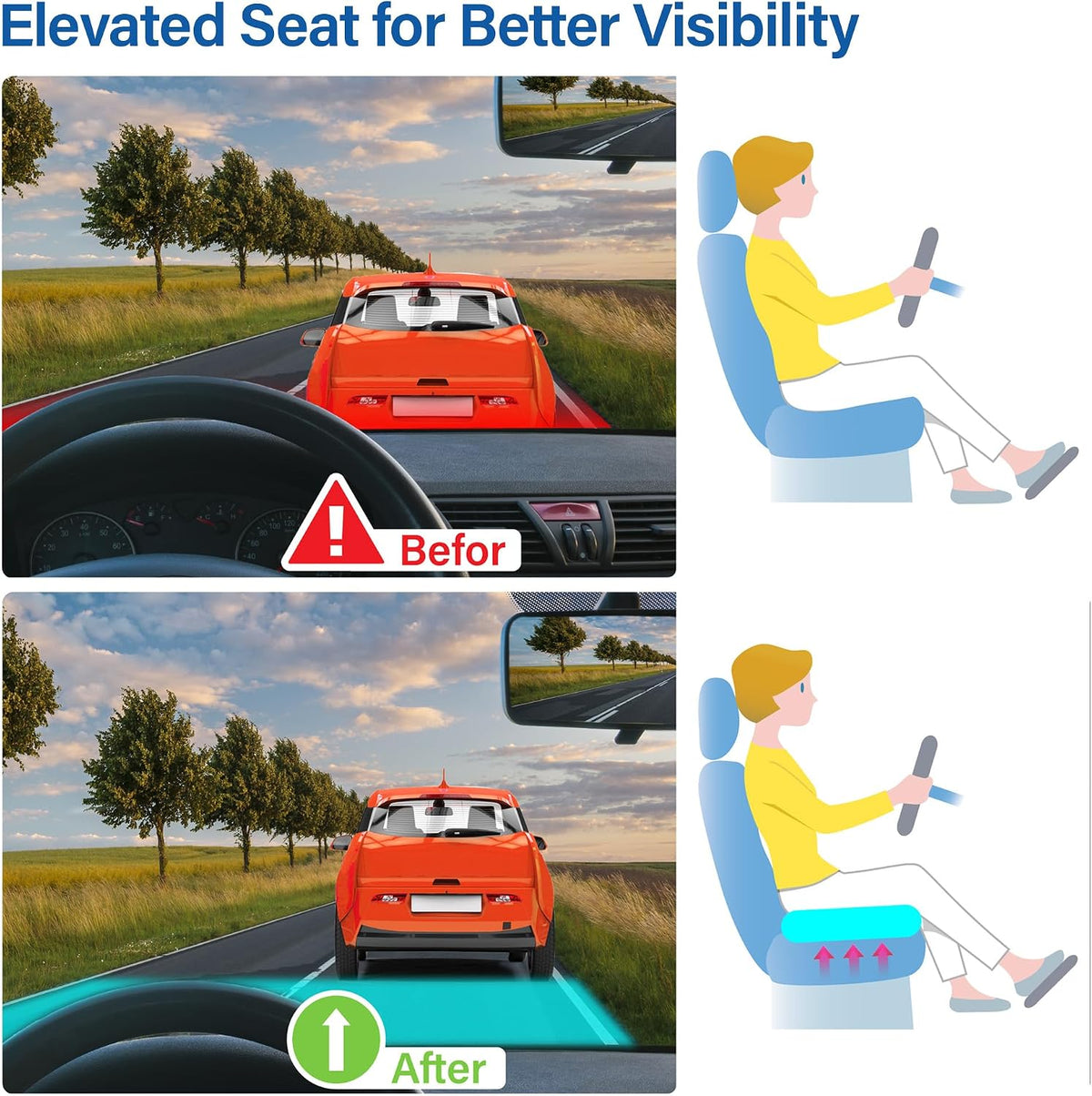 Allaboutsla Car Seat Cushion for Driving, Car Seat Pillow for Short Drivers