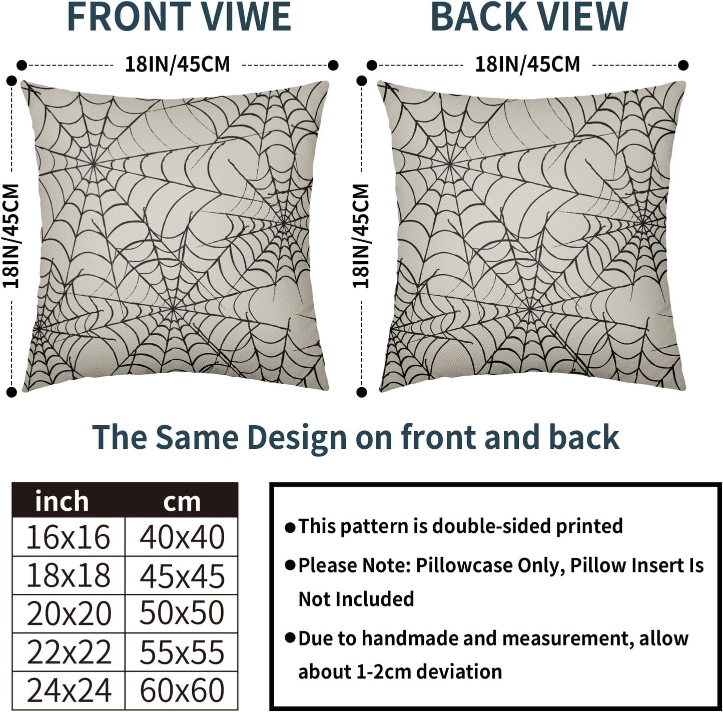 Robvobe Cream Halloween Spiderweb Pillow Covers 18x18 Set of 2 Black Web Outdoor Decorative Throw Pillows Halloween Scary Themed Farmhouse Pillowcases Linen Cushion Case Decor for Home Sofa Couch Bed