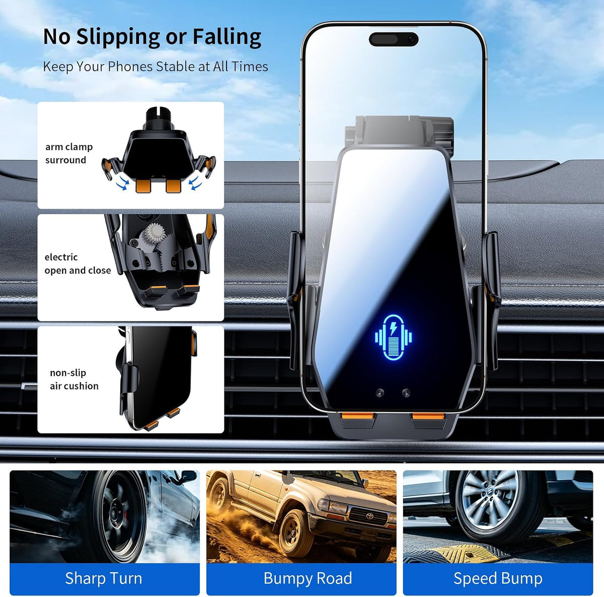 3 IN 1 Wireless Car Charger 15W Fast Charging Auto Clamping Phone Holders