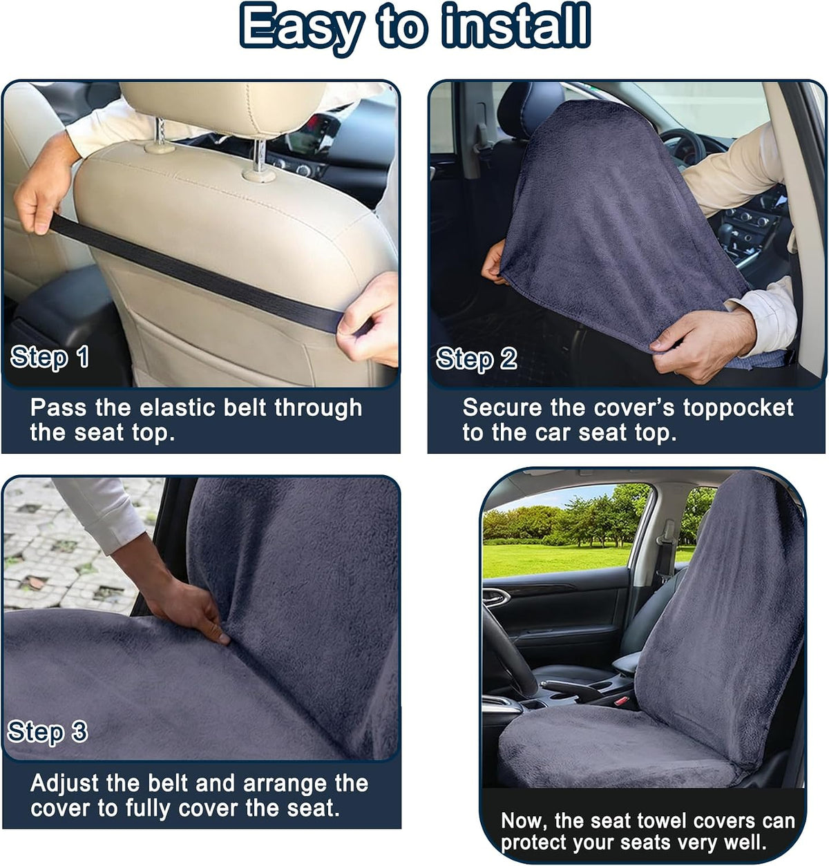 Car Seat Towel Cover, 2pcs Universal Front Seat Protector for Cars, SUVs and Trucks, Sweat Towel Car Seat Cover for Gym, Yoga, Swimming, Pets and Family Travel