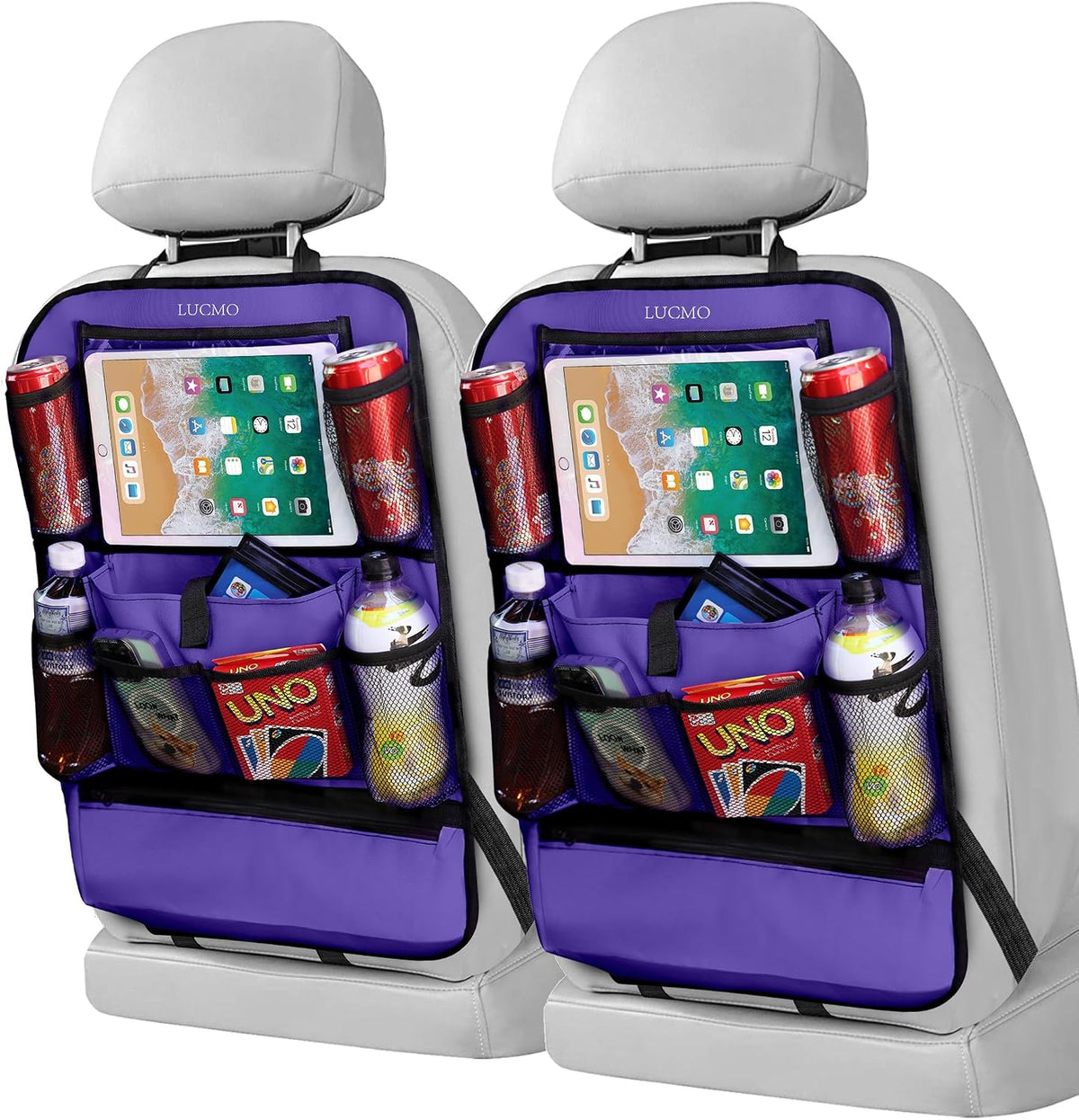 LUCMO Car Backseat Organizer with Touch Screen Tablet Holder, Dark Purple