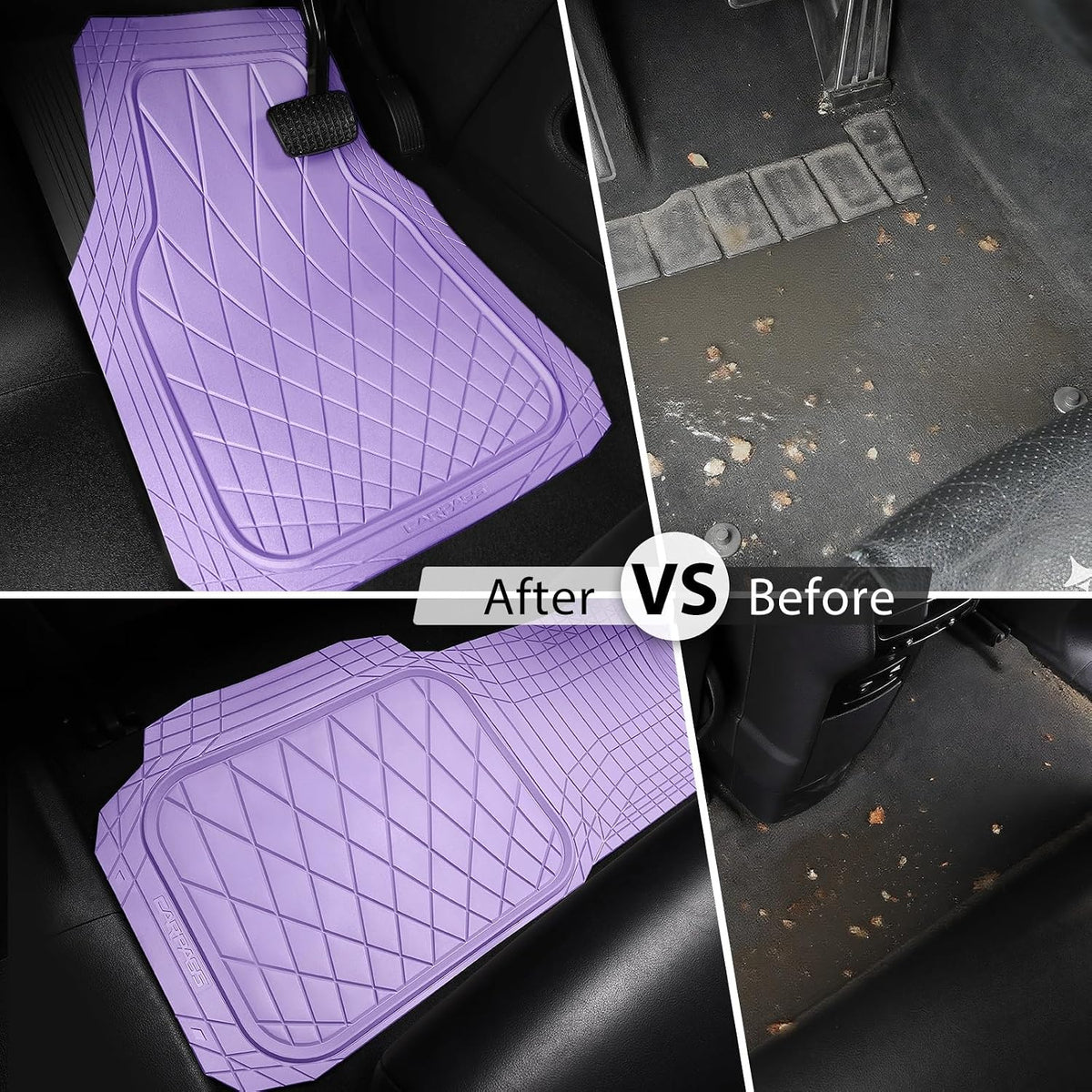 CAR PASS Heavy Duty Rubber Car Floor Mats, Deep Dish All Weather Car Mats Full Set, 3 Piece Waterproof Premium Anti-Slip Floor Mats Rugs Universal Trim to Fit for 95% Sedan SUV Van Truck, All Purple