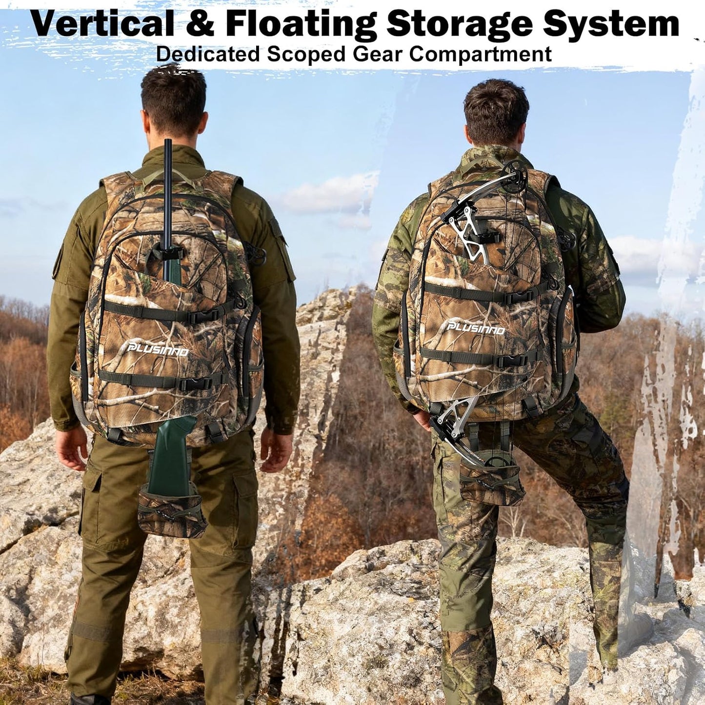 PLUSINNO Hunting Backpack for Hunting Essentials, 45L Waterproof Hunting Gear with Rain Cover, & Padded Scabbard Carry System For Deer Hunt Accessories, Hunt Gift For Men